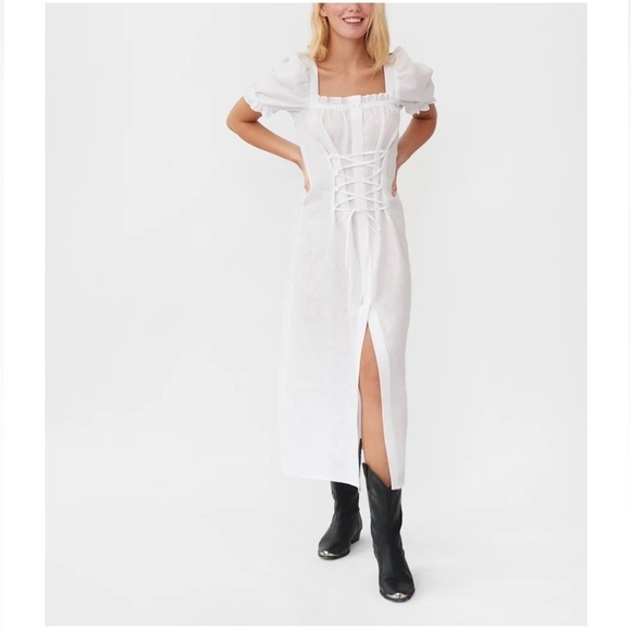 Sleeper | Dresses | Sleeper Marquise Linen Dress In White Xs | Poshmark